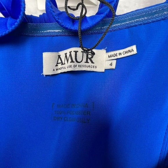 AMUR Cobalt Blue Strapless Pleated Cocktail Mini Dress Size 4 NWT $498 MSRP - Picture 10 of 14